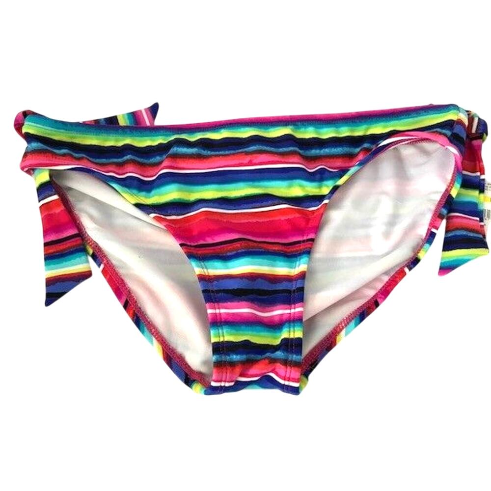OCEAN AVENUE, Striped Hip Tie Bikini Bottoms, Multi-Color, Size Medium, $40, NWT